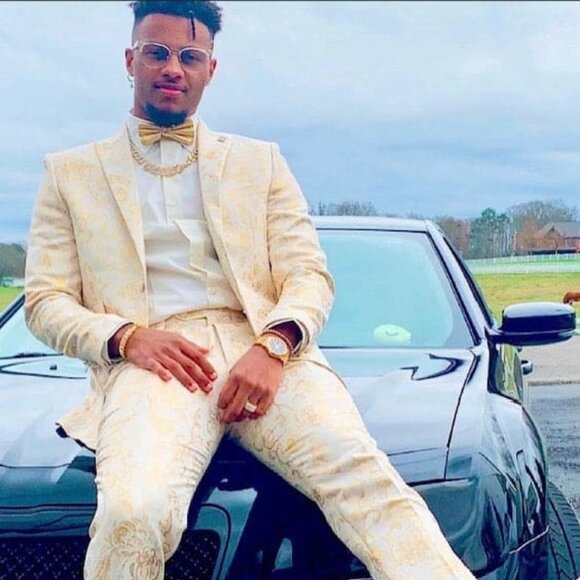 Mens Paisley Prom & Wedding Tuxedo in White & Gold